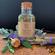 Load image into Gallery viewer, Bring some welcome relief to an itchy throat or irritating cough with this gentle collection of soothing herbs. Throat & Cough Tea may help to ease irritation and inflammation of the throat and respiratory system while also supporting the immune system. Organic herbal tea blend, Mind and body teas, All-natural blended tea, custom-blended tea, fine tea blends, premium tea blends, Throat and Cough Tea, tea for sore dry throat, tea to help relieve cough, soothing tea