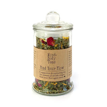 Load image into Gallery viewer, Find Your Flow small jar. A supportive and nurturing tea for women at all life-stages. Find Your Flow may ease symptoms of menstrual and postpartum tension, and heavy bleeding, and help to balance hormones, ease anxiety and hot flushes in older women. This subtle, fragrant tea is also brimming with nutrients, vitamins and anti-oxidants to support your overall health and vitality. Find your flow again sister!