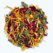 Load image into Gallery viewer, Organic herbal tea blend, Mind and body teas, All-natural blended tea, custom-blended tea, fine tea blends, premium tea blends, Find Your Flow tea blend, tea for PMS, tea for menopause, tea for post partum, tea for women, tea for period cramps
