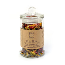 Load image into Gallery viewer, Skin Glow is an organic herbal tea blend, it is a custom-blended tea for detox, skin, weight loss, wellbeing, and makes a delicious summer iced tea. This is the small jar. Organic herbal tea blend, Mind and body teas, All-natural blended tea, custom-blended tea, fine tea blends, premium tea blends, Skin Glow Tea, Skin Glow herbal blend, tea for detox, tea for skin, tea for weight loss, tea for wellbeing