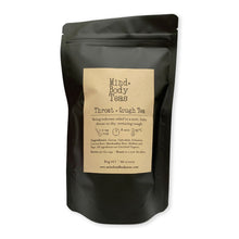 Load image into Gallery viewer, Bring some welcome relief to an itchy throat or irritating cough with this gentle collection of soothing herbs. Throat & Cough Tea may help to ease irritation and inflammation of the throat and respiratory system while also supporting the immune system. This is the refill pack. Organic herbal tea blend, Mind and body teas, All-natural blended tea, custom-blended tea, fine tea blends, premium tea blends, Throat and Cough Tea, tea for sore dry throat, tea to help relieve cough, soothing tea