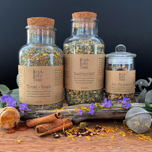 Immunity Bundle (receive a free tea infuser!) Organic herbal tea blends, Mind and body teas, All-natural blended tea, custom-blended tea, fine tea blends, premium tea blends, Healthy Self herbal tea, loose leaf tea, herbal tea for immune system, herbal tea for nervous system, herbal tea for sore throat, tea for cough