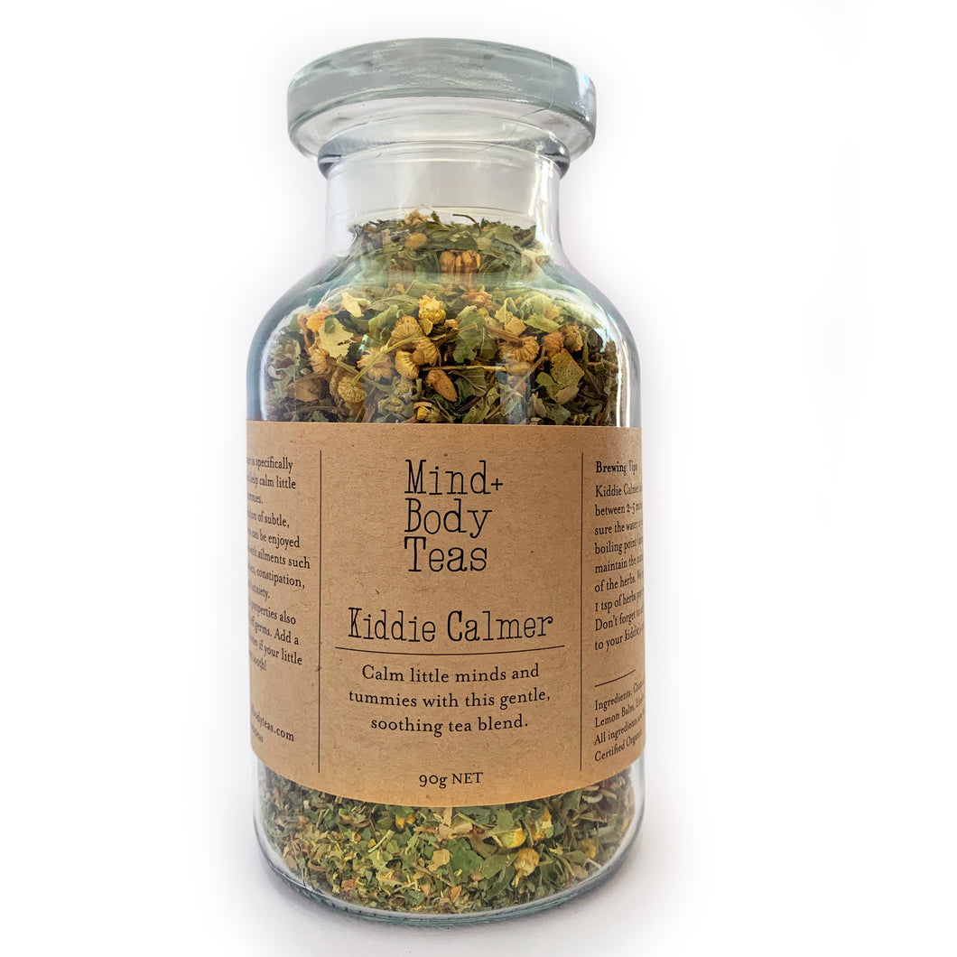 Kiddie Calmer is specifically formulated to help calm little minds and tummies. The combination of subtle, soothing herbs can be enjoyed daily to assist with ailments such as stomach aches, constipation, insomnia, and anxiety. The anti-viral properties also work to ward off germs. Add a teaspoon of honey if your little one has a sweet tooth!